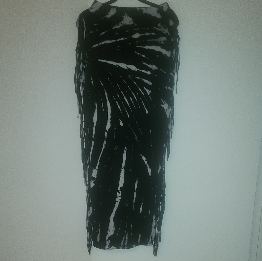 Fashion Nova Black and Cream Women's Fringe Skirt Size Med.